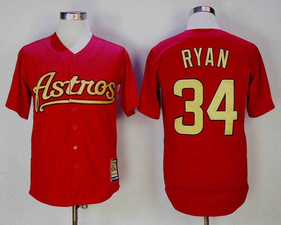 Custom Fan-Made Nolan Ryan Houston Astros #34 Red Baseball Jersey