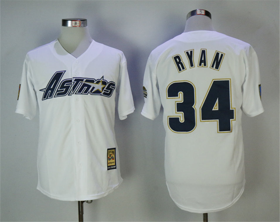 Custom Fan-Made Nolan Ryan Houston Astros #34 White Throwback Baseball Jersey