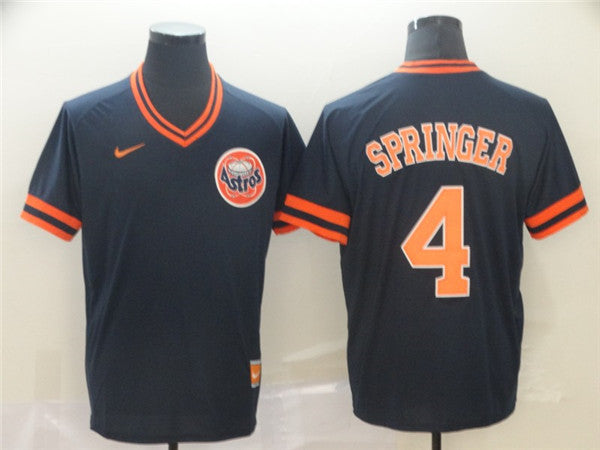 Custom Fan-Made George Springer Houston Astros #4 Black Throwback Baseball Jersey