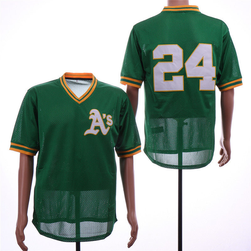 Custom Fan-Made Rickey Henderson BP Oakland Athletics #24 Green Baseball Jersey