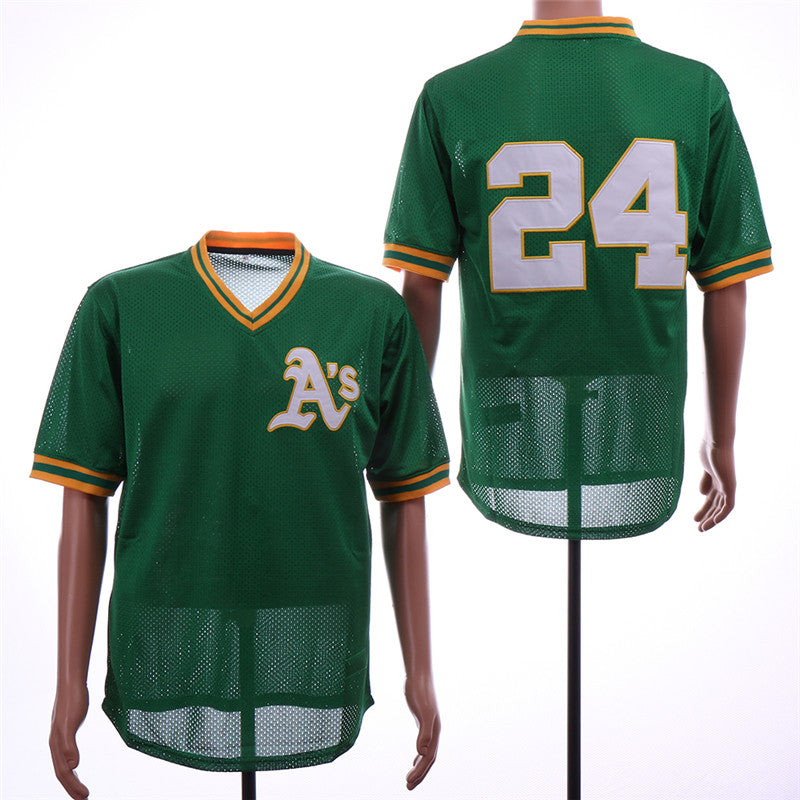 Custom Fan-Made Rickey Henderson Oakland Athletics #24 Green Throwback Baseball Jersey