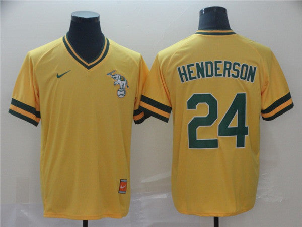 Custom Fan-Made Rickey Henderson Oakland Athletics #24 Yellow Throwback Baseball Jersey