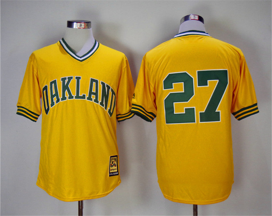 Custom Fan-Made Catfish Hunter Copperstown Oakland Athletics #27 Yellow Throwback Turn Back Clock Edition Baseball Jersey