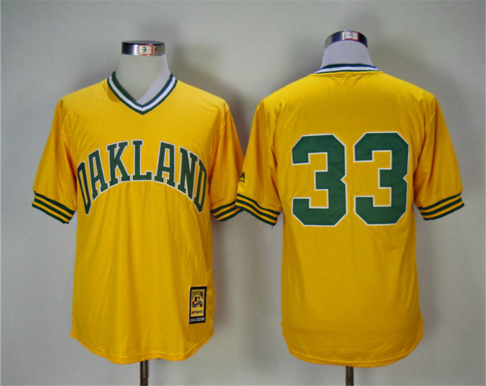 Custom Fan-Made Jose Canseco Copperstown Oakland Athletics #33 Yellow Throwback Turn Back Clock Edition Baseball Jersey