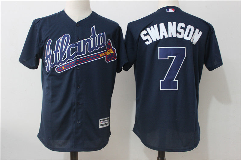 Custom Fan-Made Dansby Swanson Atlanta Braves #7 Blue Baseball Jersey