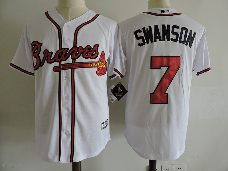 Custom Fan-Made Dansby Swanson Atlanta Braves #7 White Baseball Jersey