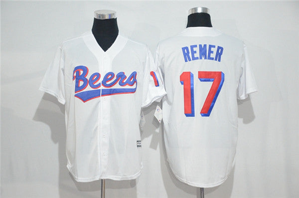 Custom Fan-Made Beers Doug Remer Movie Style #17 White Baseball Jersey