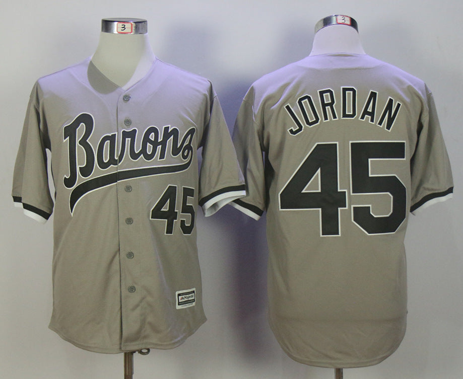 Custom Fan-Made Birmingham Barons Michael Jordan Movie Style #45 Grey Baseball Jersey