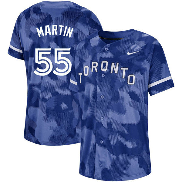 Custom Fan-Made Russell Martin Camo Toronto Blue Jays #55 Blue Baseball Jersey