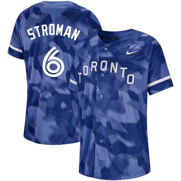 Custom Fan-Made Marcus Stroman Camo Toronto Blue Jays #6 Blue Baseball Jersey