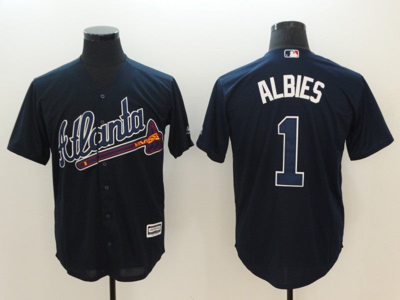 Custom Fan-Made Ozzie Albies Atlanta Braves #1 Navy Baseball Jersey