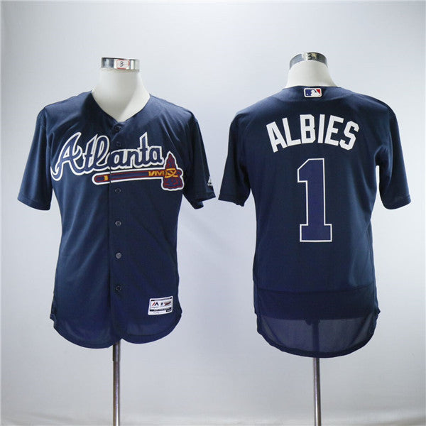 Custom Fan-Made Ozzie Albies Atlanta Braves #1 Navy Baseball Jersey