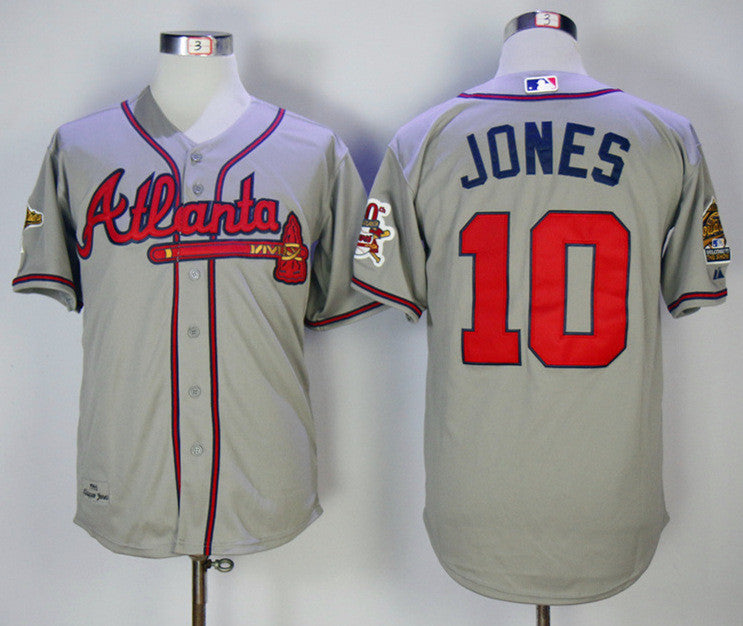 Custom Fan-Made Chipper Jones Atlanta Braves #10 Grey Throwback Baseball Jersey