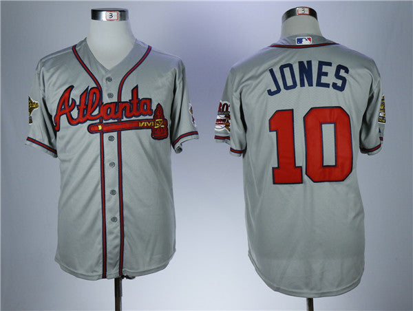 Custom Fan-Made Chipper Jones Atlanta Braves #10 Grey Baseball Jersey