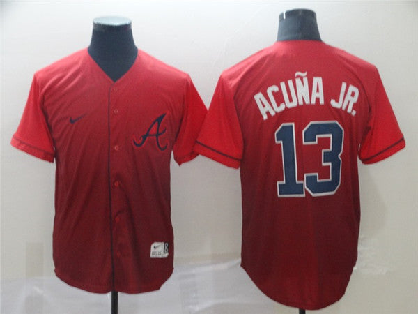 Custom Fan-Made Ronald Acuna Jr Atlanta Braves #13 Red Baseball Jersey