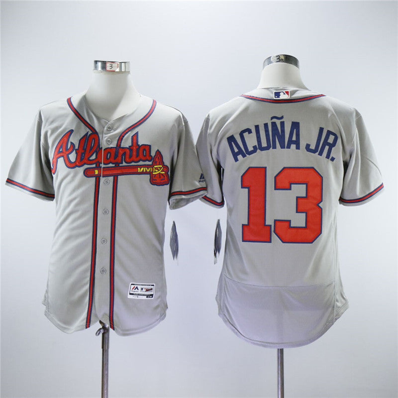 Custom Fan-Made Ronald Acuna Jr Atlanta Braves #13 Grey Baseball Jersey