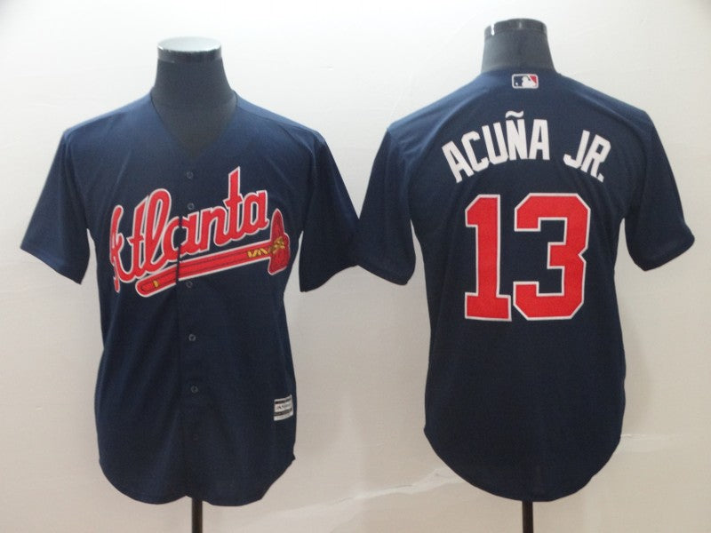 Custom Fan-Made Ronald Acuna Jr. Light Atlanta Braves #13 Navy Baseball Jersey
