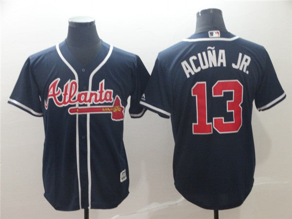 Custom Fan-Made Ronald Acuna Jr Atlanta Braves #13 Navy Baseball Jersey