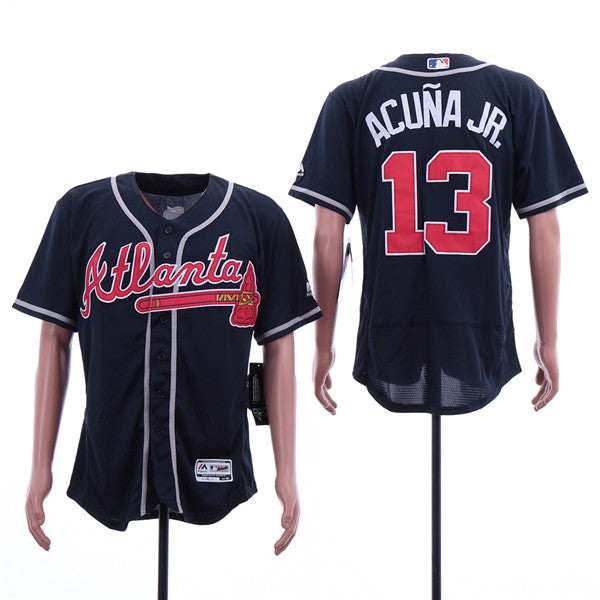 Custom Fan-Made Ronald Acuna Jr Atlanta Braves #13 Navy Baseball Jersey