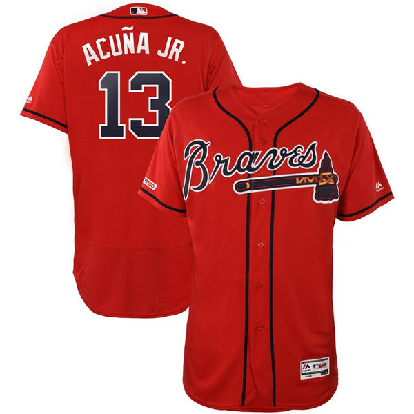 Custom Fan-Made Ronald Acuna Jr Atlanta Braves #13 Red Baseball Jersey