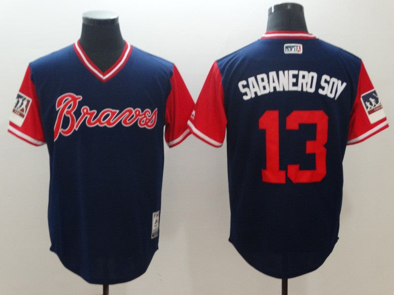 Custom Fan-Made Ronald Acuna Jr. Sabanero Soy Atlanta Braves #13 Navy 2018 Baseball Jersey