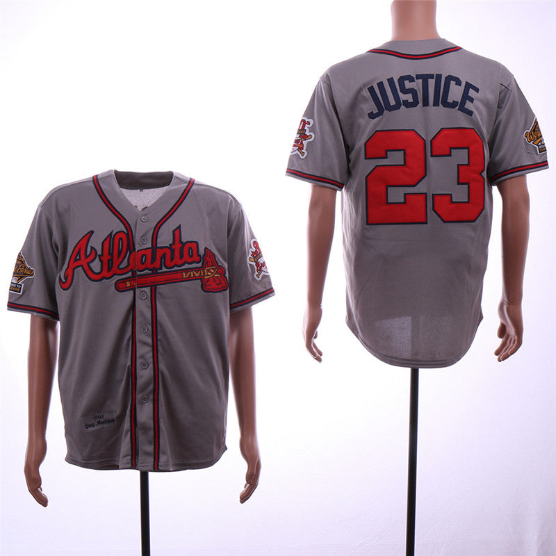 Custom Fan-Made David Justice Atlanta Braves #23 Grey 1995 Throwback Baseball Jersey