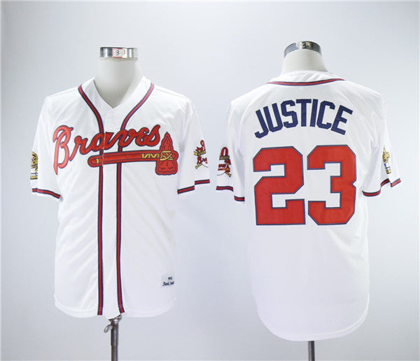 Custom Fan-Made David Justice Atlanta Braves #23 White 1993 Throwback Baseball Jersey