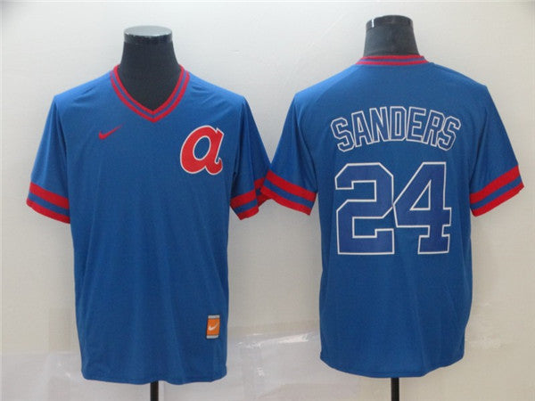 Custom Fan-Made Deion Sanders Atlanta Braves #24 Blue Throwback Baseball Jersey