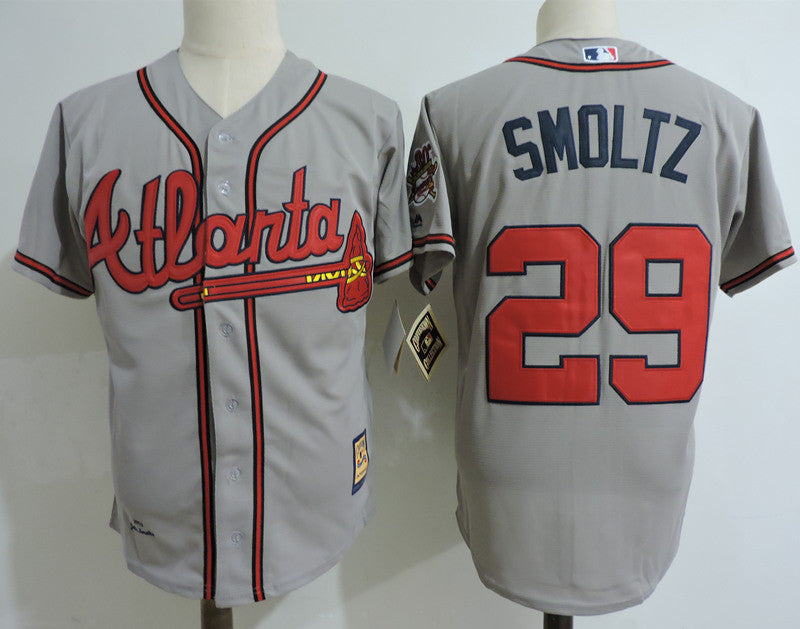 Custom Fan-Made John Smoltz Atlanta Braves #29 Grey Baseball Jersey