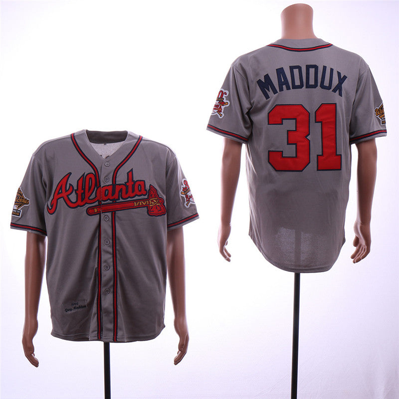 Custom Fan-Made Greg Maddux Atlanta Braves #31 Grey 1995 Throwback Baseball Jersey