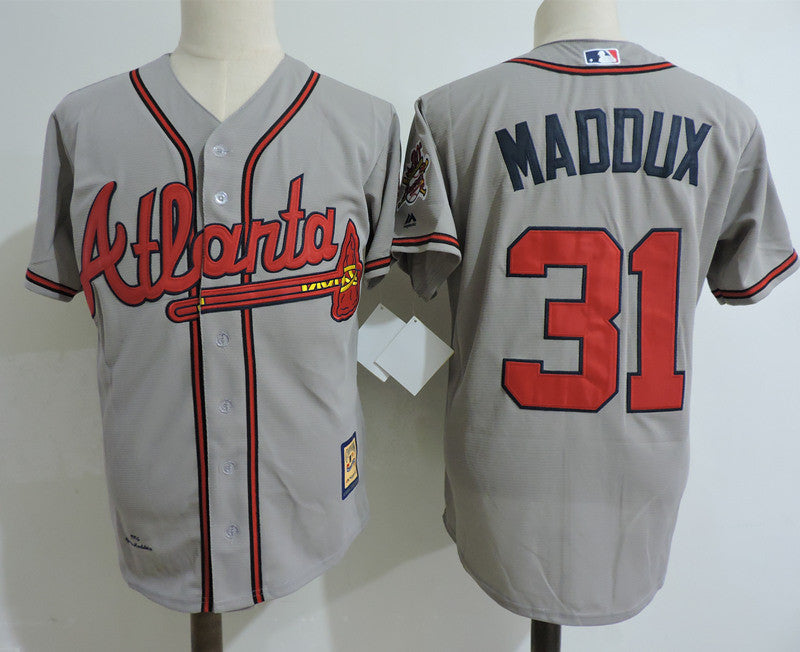 Custom Fan-Made Greg Maddux Atlanta Braves #31 Grey Baseball Jersey
