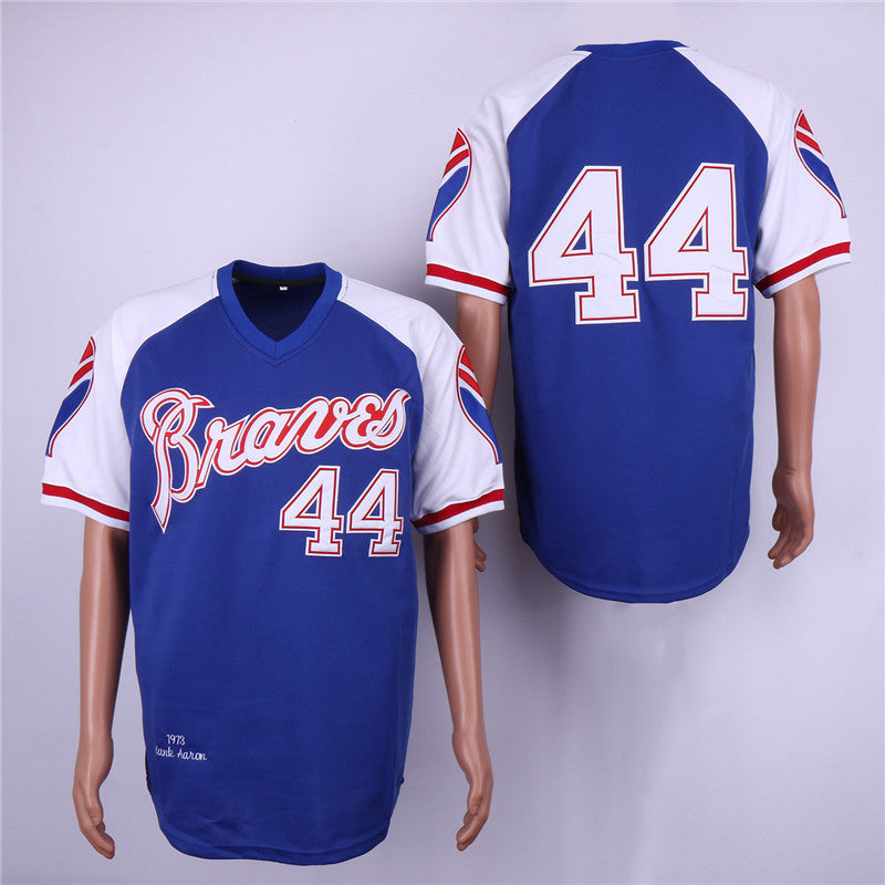 Custom Fan-Made Hank Aaron Atlanta Braves #44 Blue 1973 Throwback Baseball Jersey