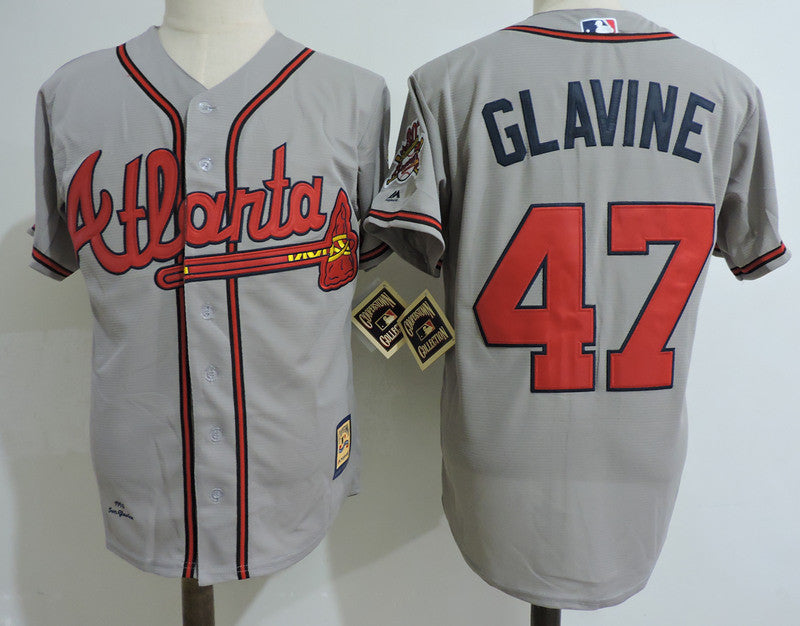 Custom Fan-Made Tom Glavine Atlanta Braves #47 Grey Baseball Jersey