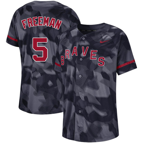Custom Fan-Made Freddie Freeman Camo Atlanta Braves #5 Black Baseball Jersey
