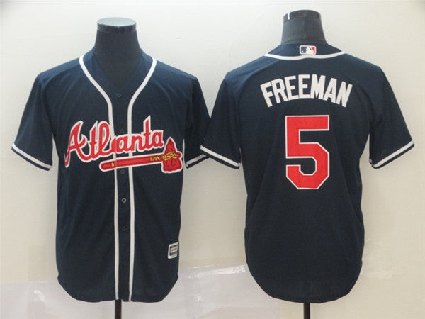 Custom Fan-Made Freddie Freeman Atlanta Braves #5 Navy Baseball Jersey