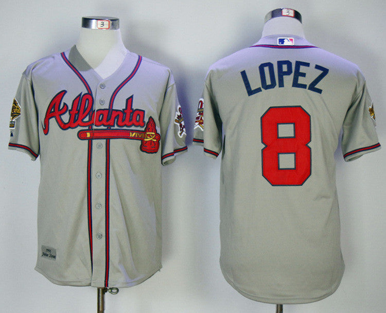Custom Fan-Made Javier Lopez Atlanta Braves #8 Grey Throwback Baseball Jersey