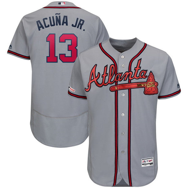 Custom Fan-Made Ronald Acuna Jr Gray Atlanta Braves Baseball Jersey Atlanta Braves Grey Baseball Jersey