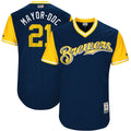 Custom Fan-Made Travis Shaw Mayor Ddc Milwaukee Brewers #21 Navy 2017 Baseball Jersey