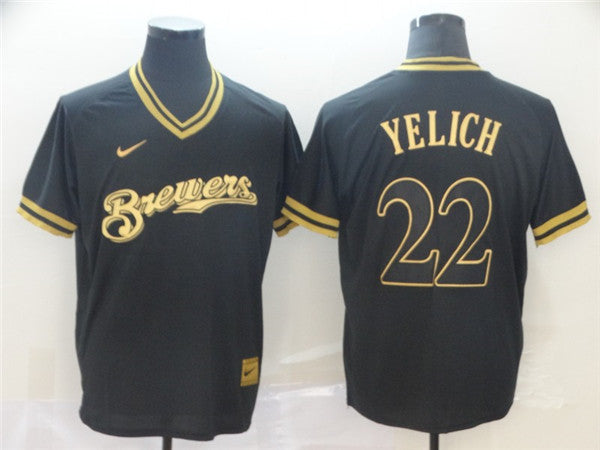 Custom Fan-Made Christian Yelich Milwaukee Brewers #22 Black Baseball Jersey