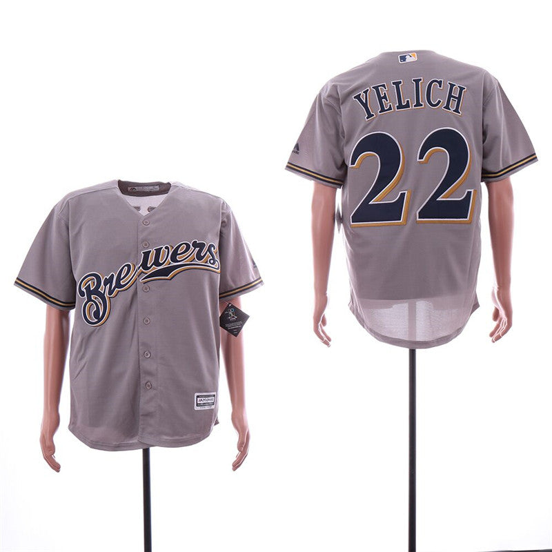Custom Fan-Made Christian Yelich Milwaukee Brewers #22 Grey Baseball Jersey