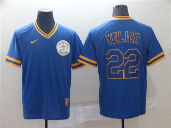 Custom Fan-Made Christian Yelich Milwaukee Brewers #22 Throwback Baseball Jersey