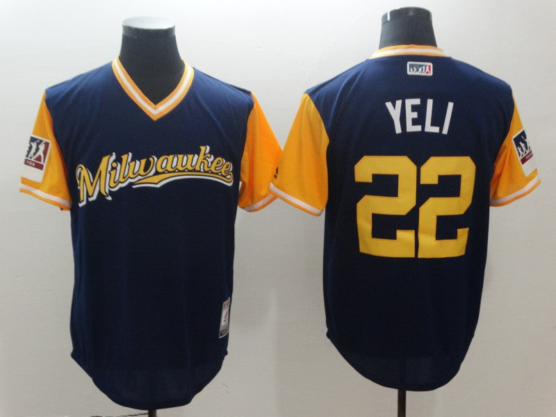 Custom Fan-Made Christian Yelich Yeli Milwaukee Brewers #22 Navy 2018 Baseball Jersey