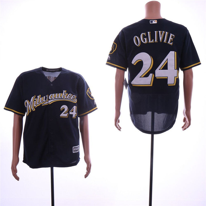 Custom Fan-Made Ben Oglivie Milwaukee Brewers #24 Navy Baseball Jersey
