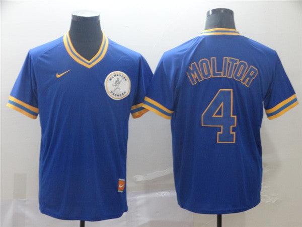 Custom Fan-Made Paul Molitor Milwaukee Brewers #4 Throwback Baseball Jersey