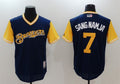 Custom Fan-Made Eric Thames Sang Namja Milwaukee Brewers #7 Navy 2017 Baseball Jersey