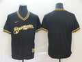 Custom Fan-Made Black Milwaukee Brewers Baseball Jersey Milwaukee Brewers Black Baseball Jersey