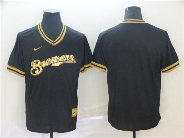 Custom Fan-Made Black Milwaukee Brewers Baseball Jersey Milwaukee Brewers Black Baseball Jersey