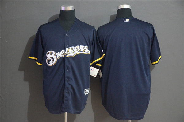 Custom Fan-Made Navy Milwaukee Brewers Baseball Jersey Milwaukee Brewers Navy Baseball Jersey