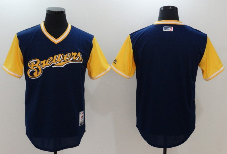 Custom Fan-Made Navy 2017 Milwaukee Brewers Baseball Jersey Milwaukee Brewers Navy 2017 Baseball Jersey