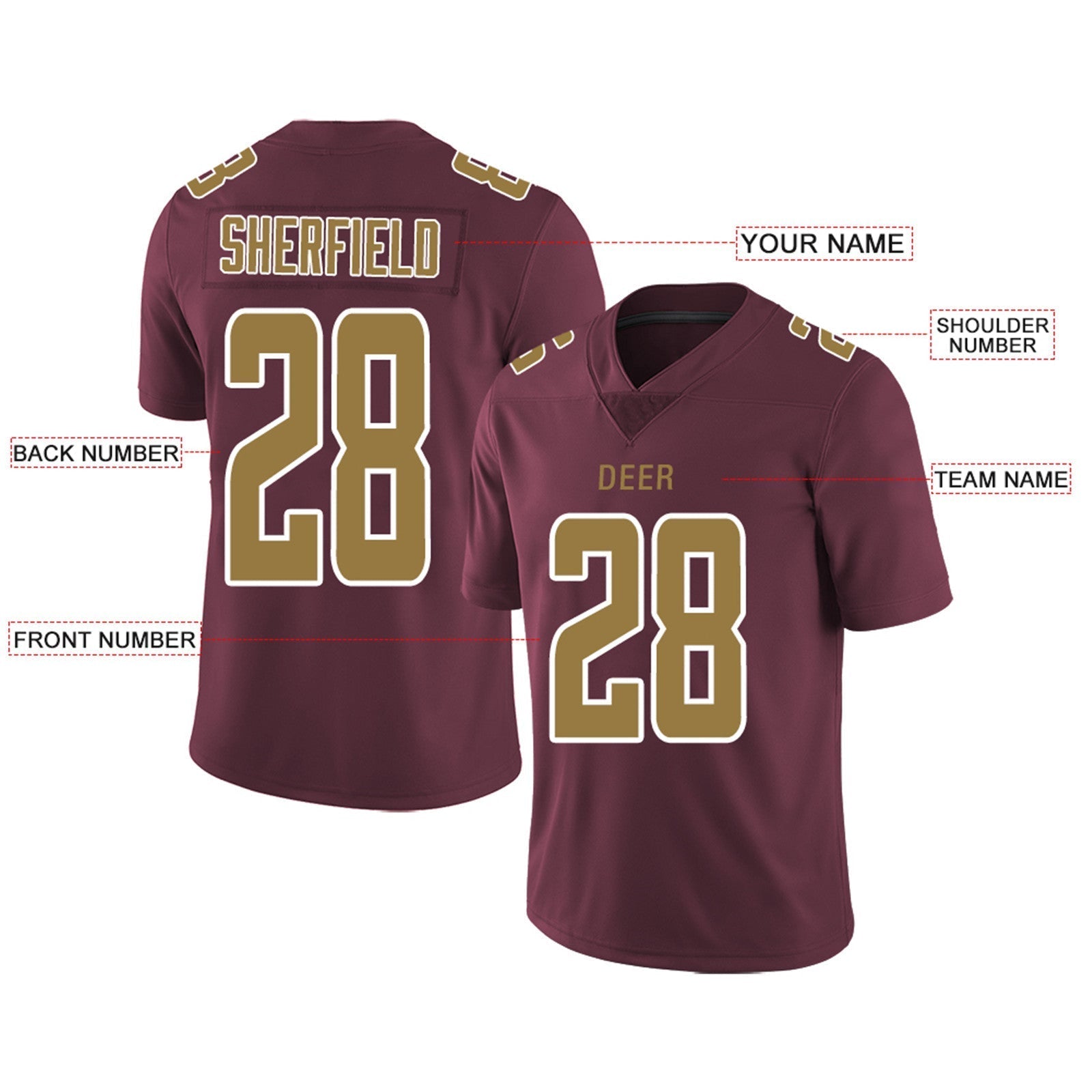 Custom burgundy football jersey product shot | GameDay Jerseys